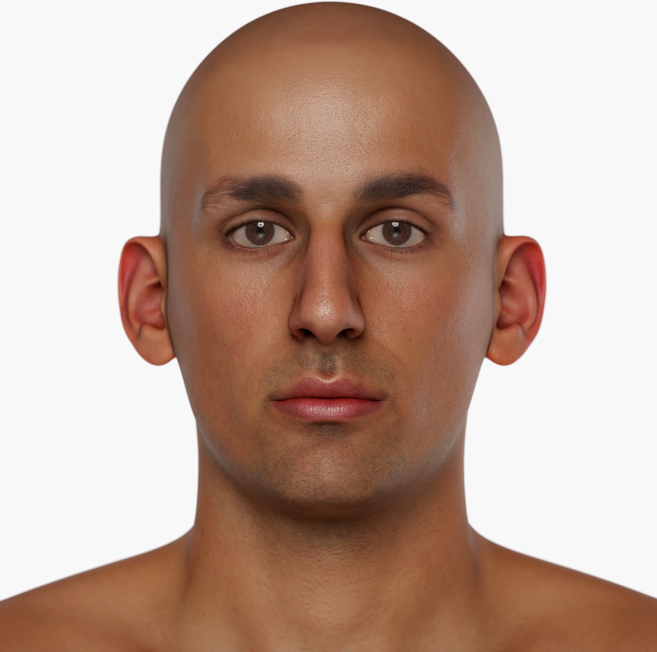 High-resolution head scan render of a lean clean-shaven male 3D model with detailed facial geometry